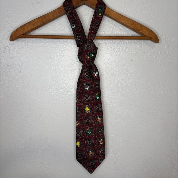 Looney Tunes Other - Vtg Burgundy Looney Tunes Mania 90's Mens Necktie Bugs Bunny Tweety Marvin Daffy